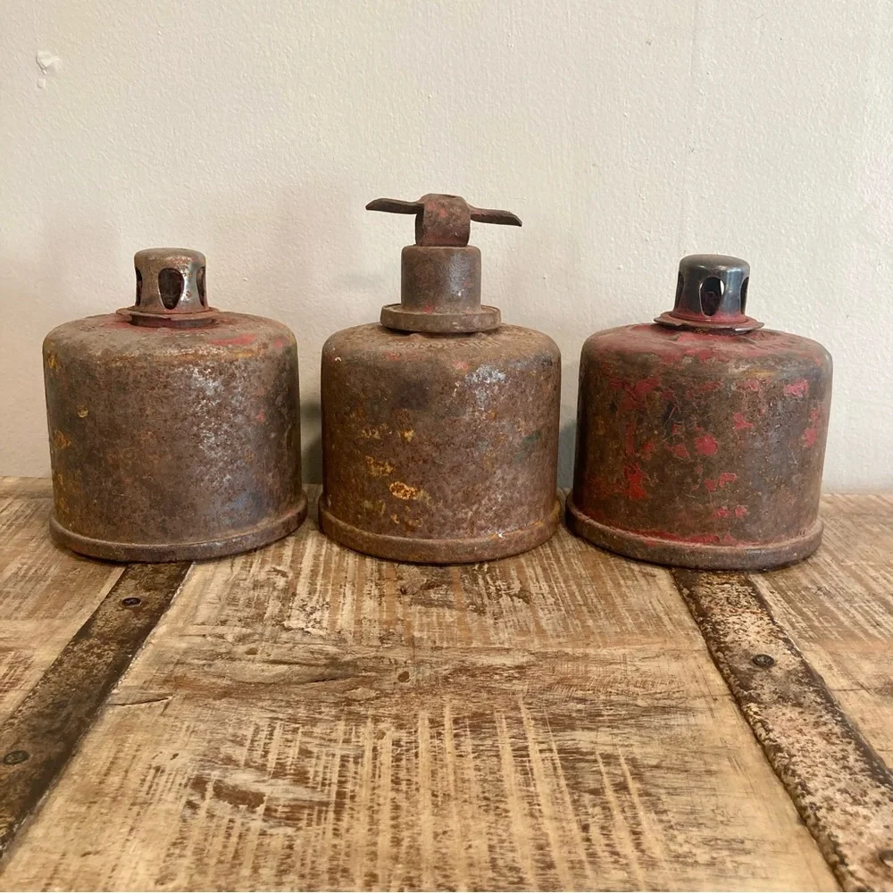 3 Vintage Bolser Corporation Roadside Flares Rusty Metal Decor Stackable